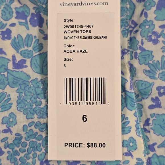 Vineyard Vines Top Women 6 Blue Floral Button Up Long Sleeve Lightweight Relaxed - Picture 5 of 11